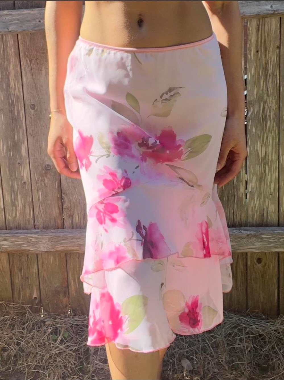 Vintage Pink Floral Midi Skirt